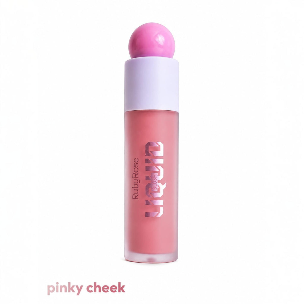 Marom Ruby Rose liquid blush in Pinky Cheek shade with a frosted bottle and pink applicator cap