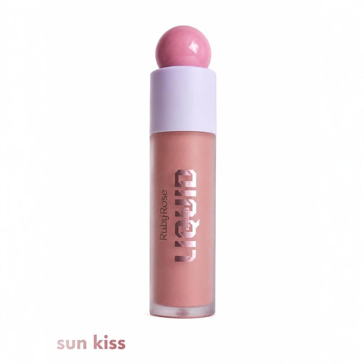 Marom Ruby Rose liquid blush in Sun Kiss shade featuring a sleek bottle with a pink cap and applicator.
