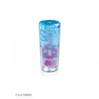 Marom Ruby Rose Magic Lip Oil in Aqua Melon with a clear bottle, blue cap, and pink applicator brush.