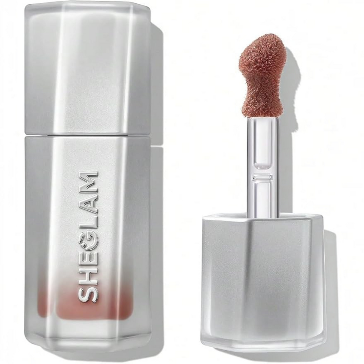 Marom SHEGLAM Glass Lock AirGloss in a neutral shade with a silver cap and precision doe-foot applicator