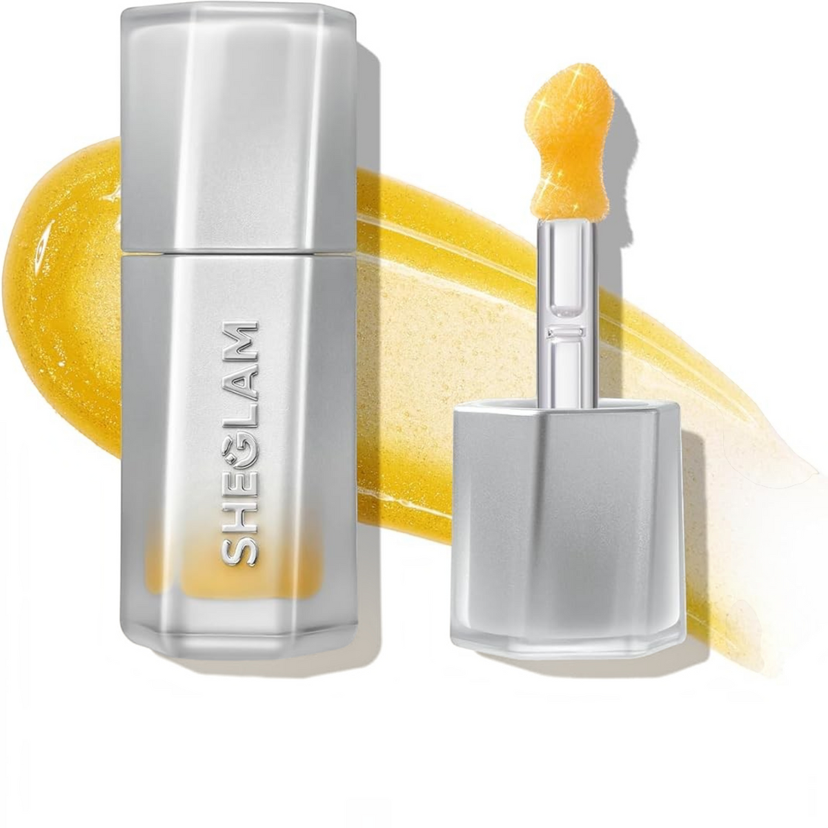 Marom SHEGLAM Glass Lock AirGloss in a golden yellow shade with a high-shine finish and precision applicator