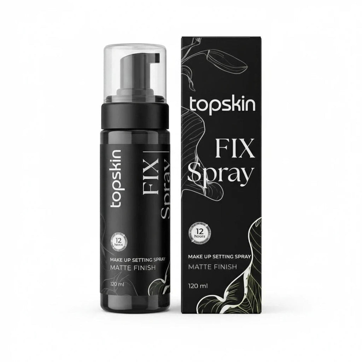 Marom topskin professional matte makeup setting spray bottle and box packaging with 12-hour wear formula