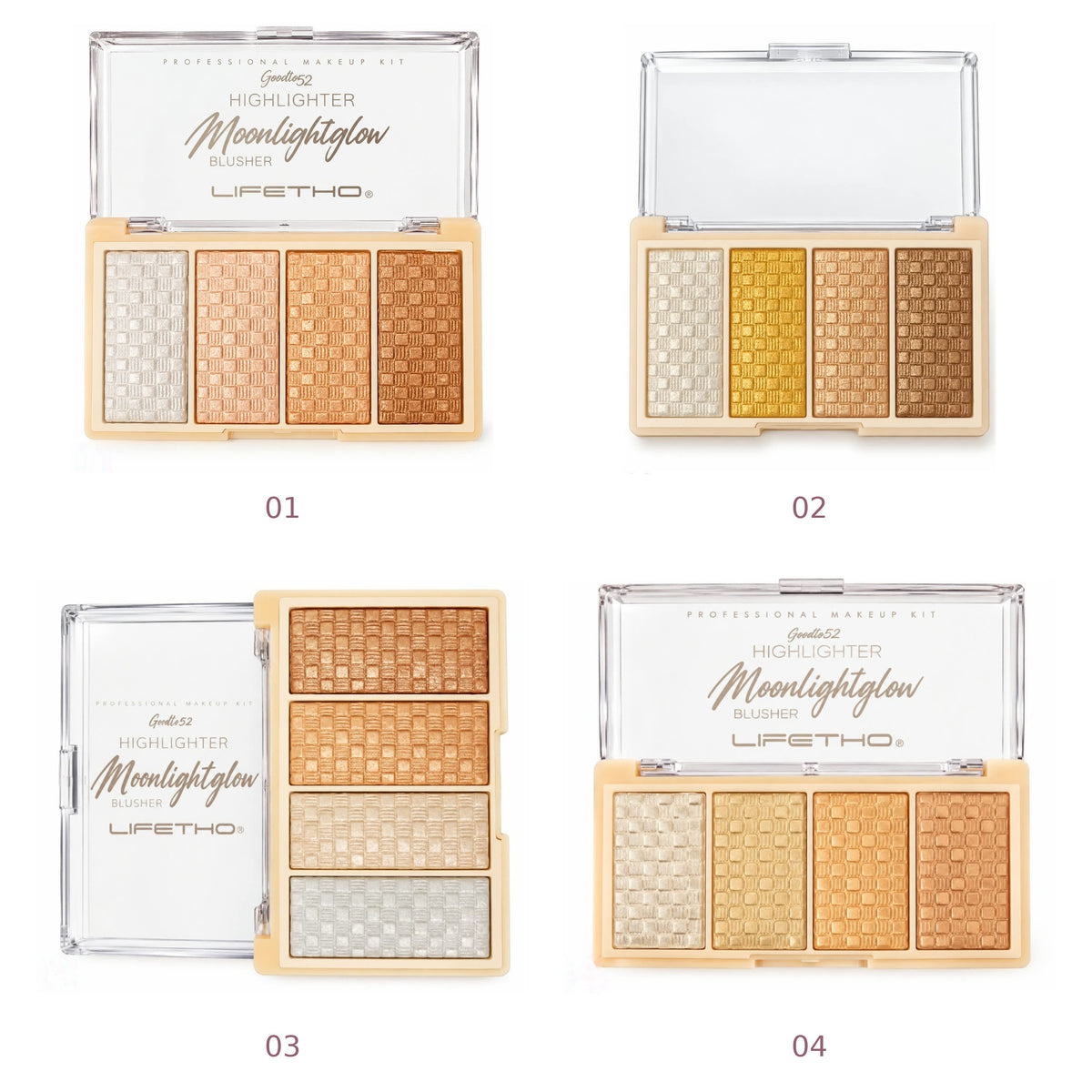 LIFETHO Moonlightglow all four highlighter blusher palette variants 01 02 03 04