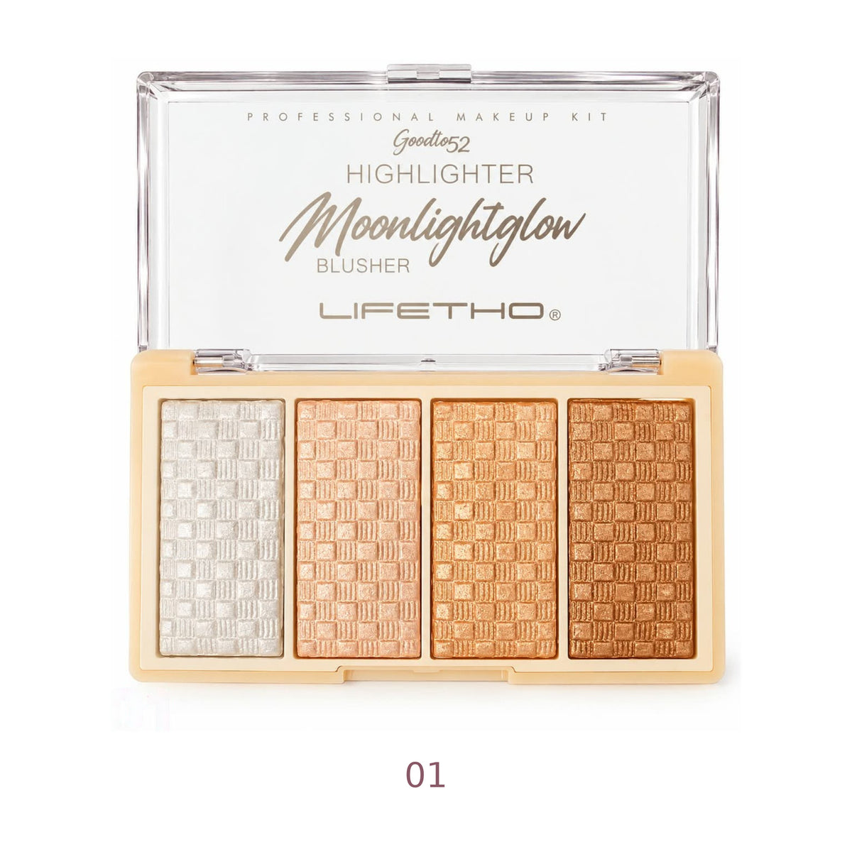 LIFETHO Moonlightglow shade 01 four pan highlighter blusher palette: pearl, peach and bronze