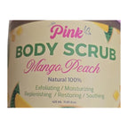 Actual Little Pink Mango Peach Body Scrub label close-up with body scrub name and 425 ml marking