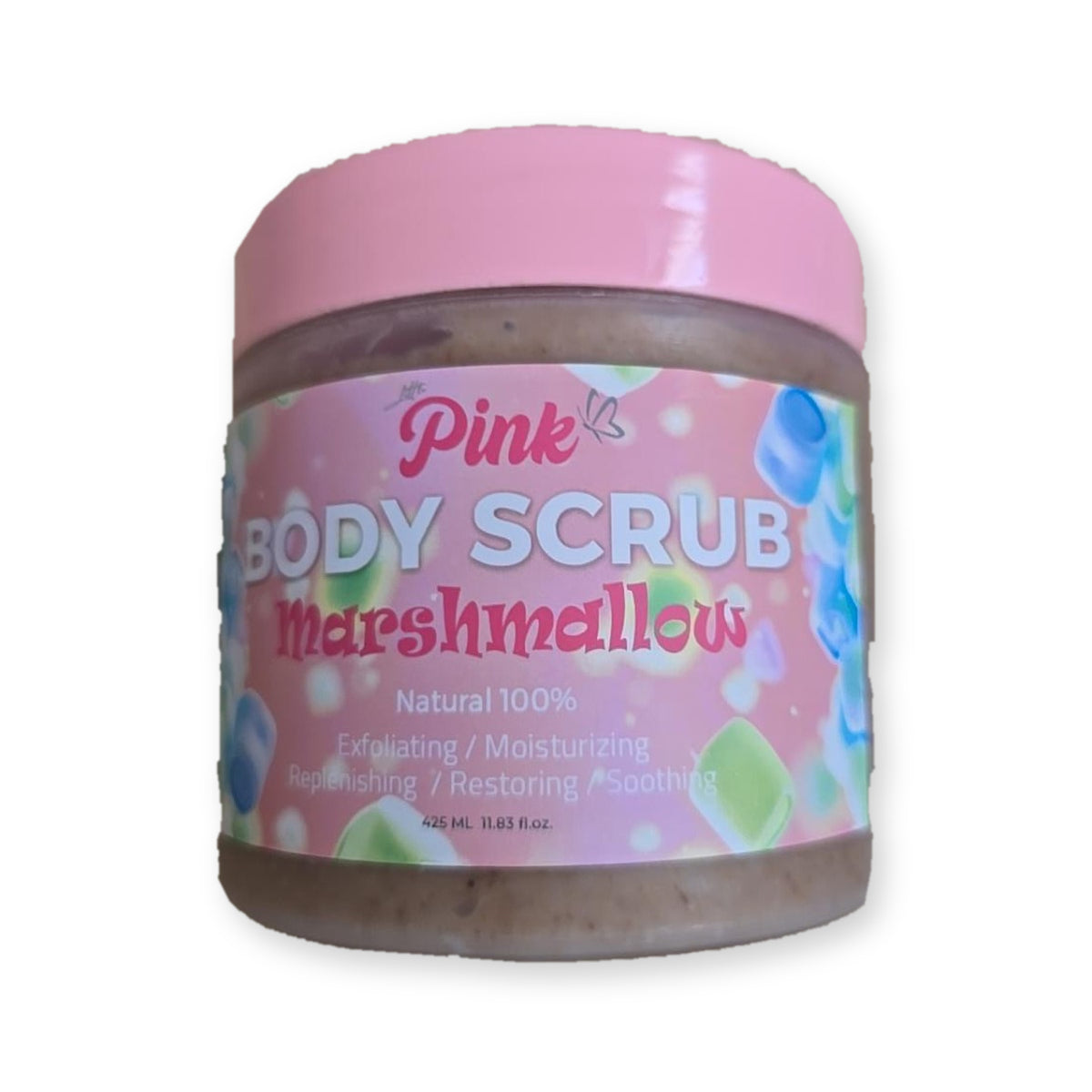 Little Pink Marshmallow Body Scrub 425 ml jar in original photographed colors against white backdrop