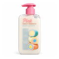 Little Pink Marshmallows Daily Drench Body Lotion 200 ml front of ivory bottle with pink pump and pastel marshmallows on white background