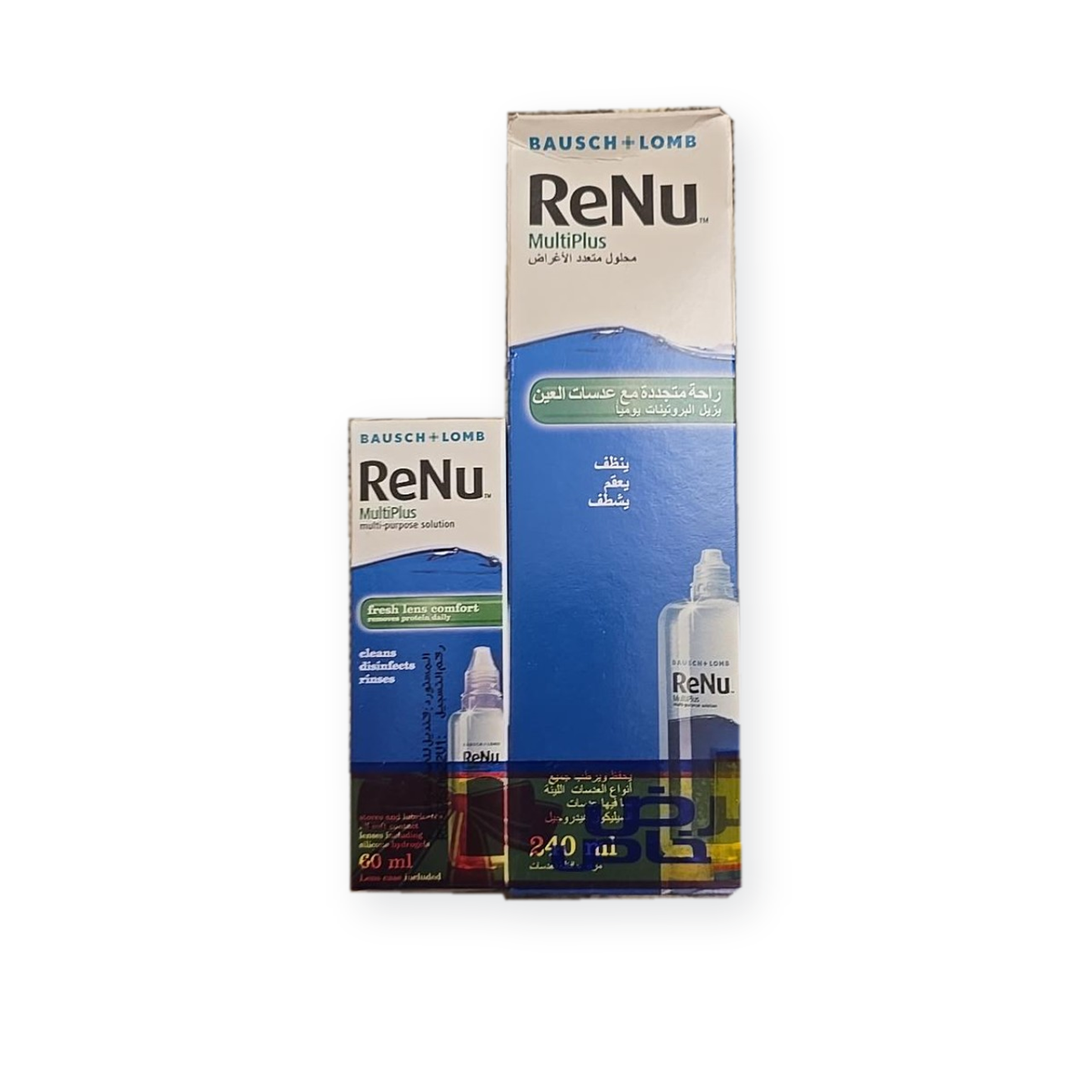 Bausch + Lomb ReNu MultiPlus solution bundle, original 240 ml and complimentary 60 ml packages, product image 1