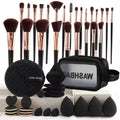 Midnight makeup brush and sponge set with travel pouch and puffs