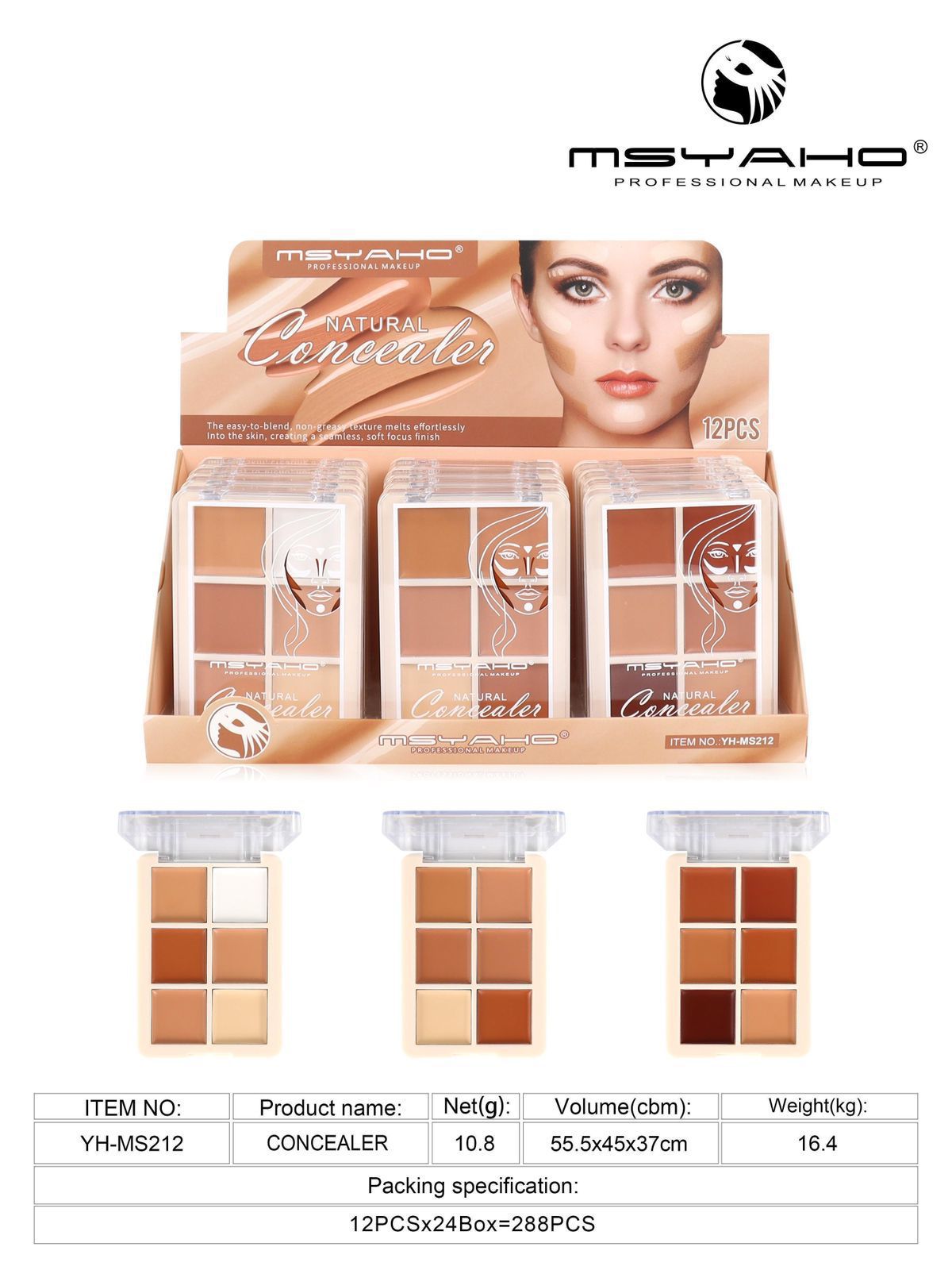 MSYAHO Natural Concealer Palette display and item YH-MS212