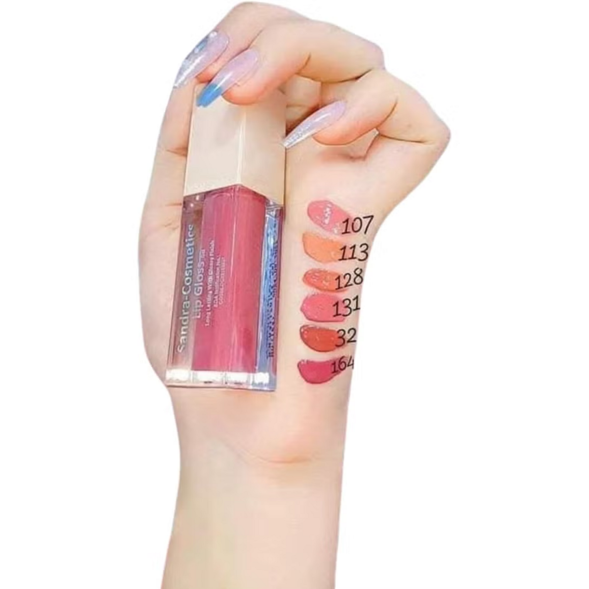 Sandra Long-Lasting Lip Gloss Gel six-shade swatch chart