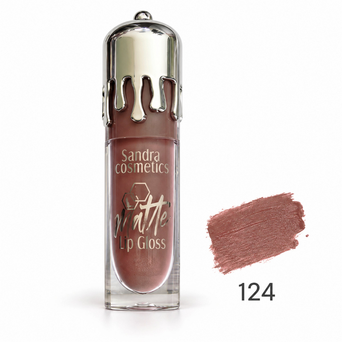Sandra Cosmetics Matte Lip Gloss shade 124 – color accurate swatch