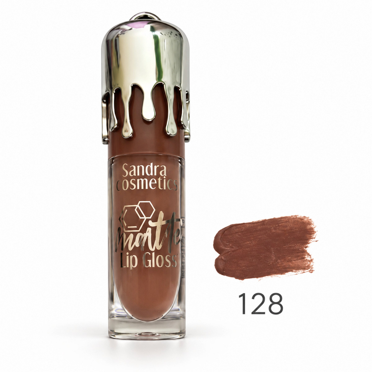 Sandra Cosmetics Matte Lip Gloss shade 128 – color accurate swatch