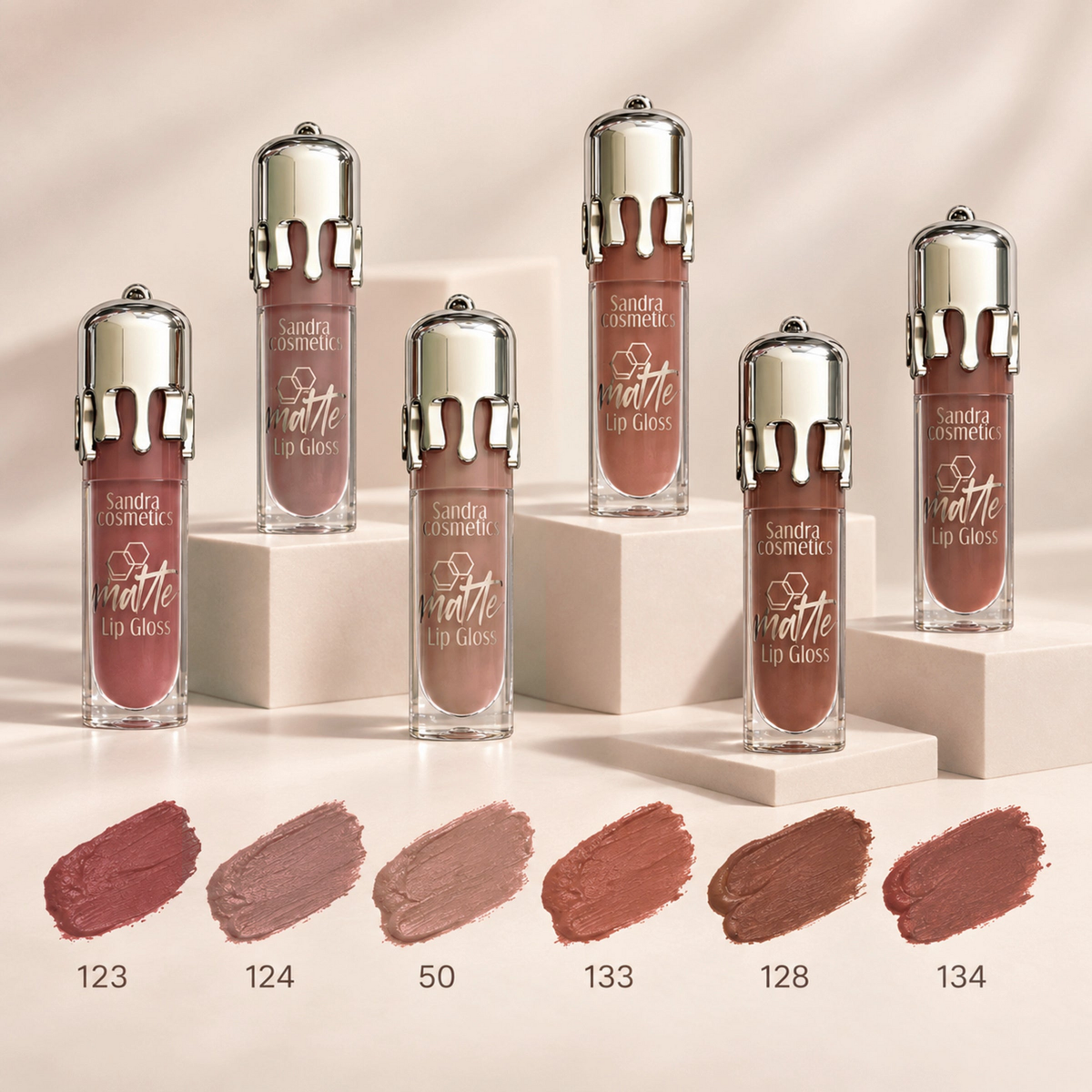 Sandra Cosmetics Matte Lip Gloss full shade collection – editorial