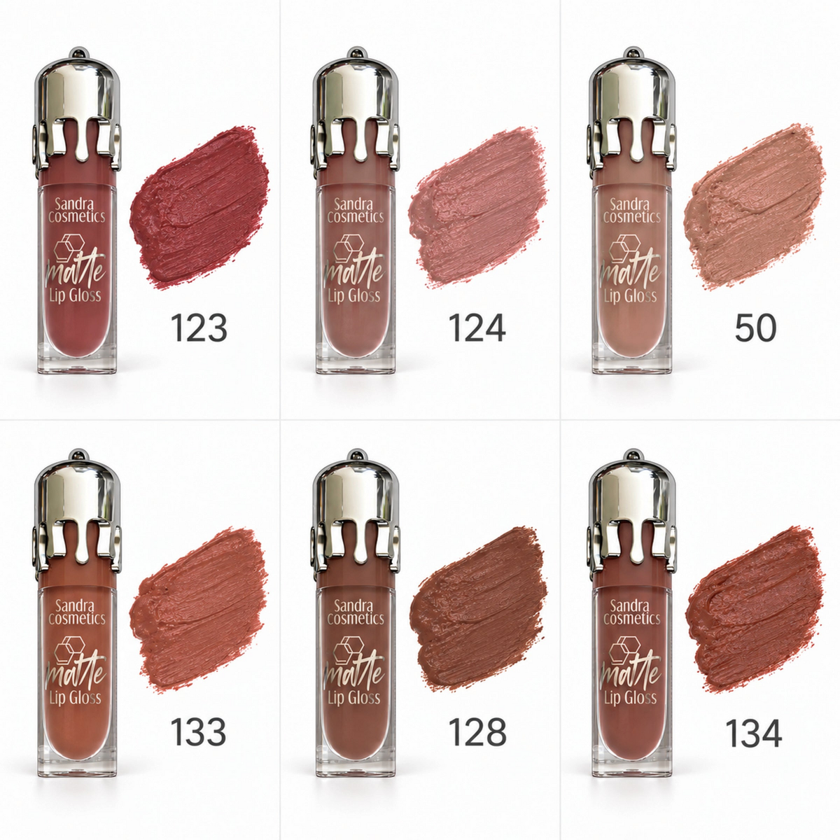 Sandra Cosmetics Matte Lip Gloss shade comparison and swatches