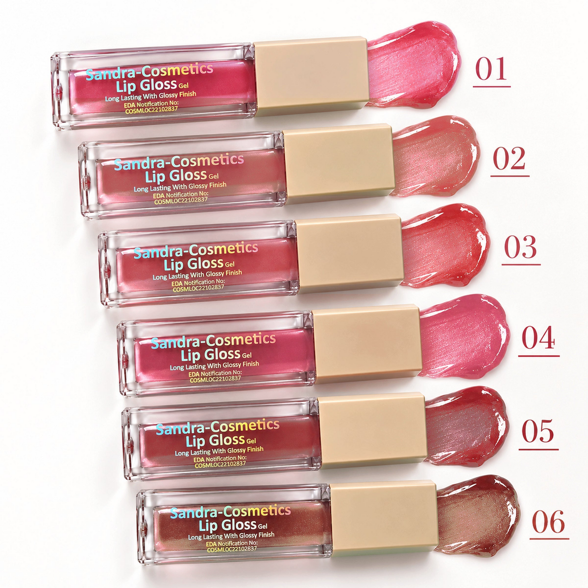 Sandra Cosmetics Lip Gloss Gel all six shades – editorial