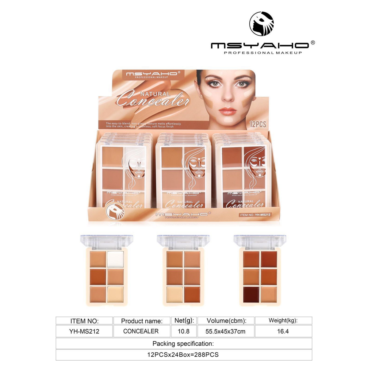 MSYAHO Natural Concealer Palette display and item YH-MS212