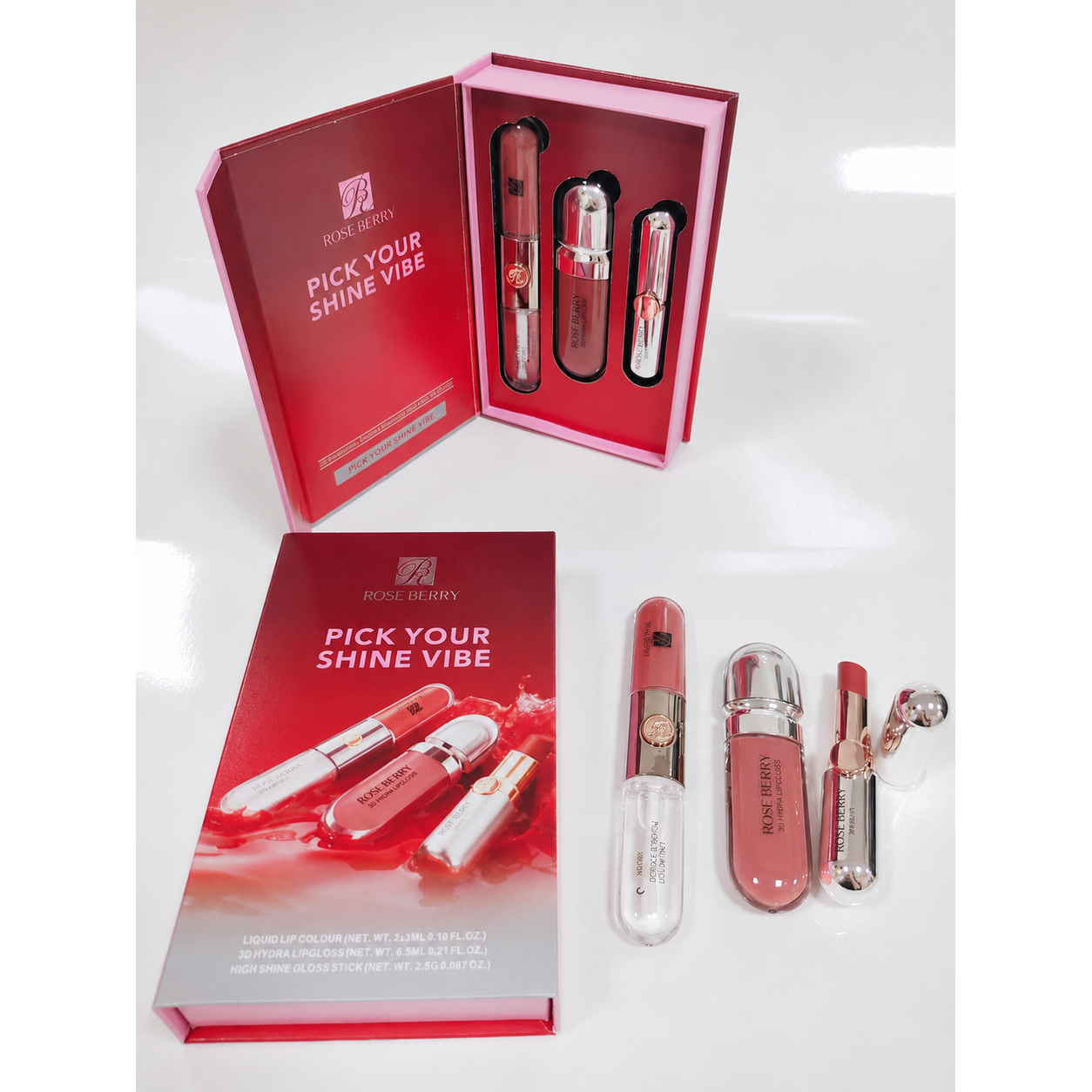 Rose Berry Pick Your Shine Vibe lip set clean box shade B