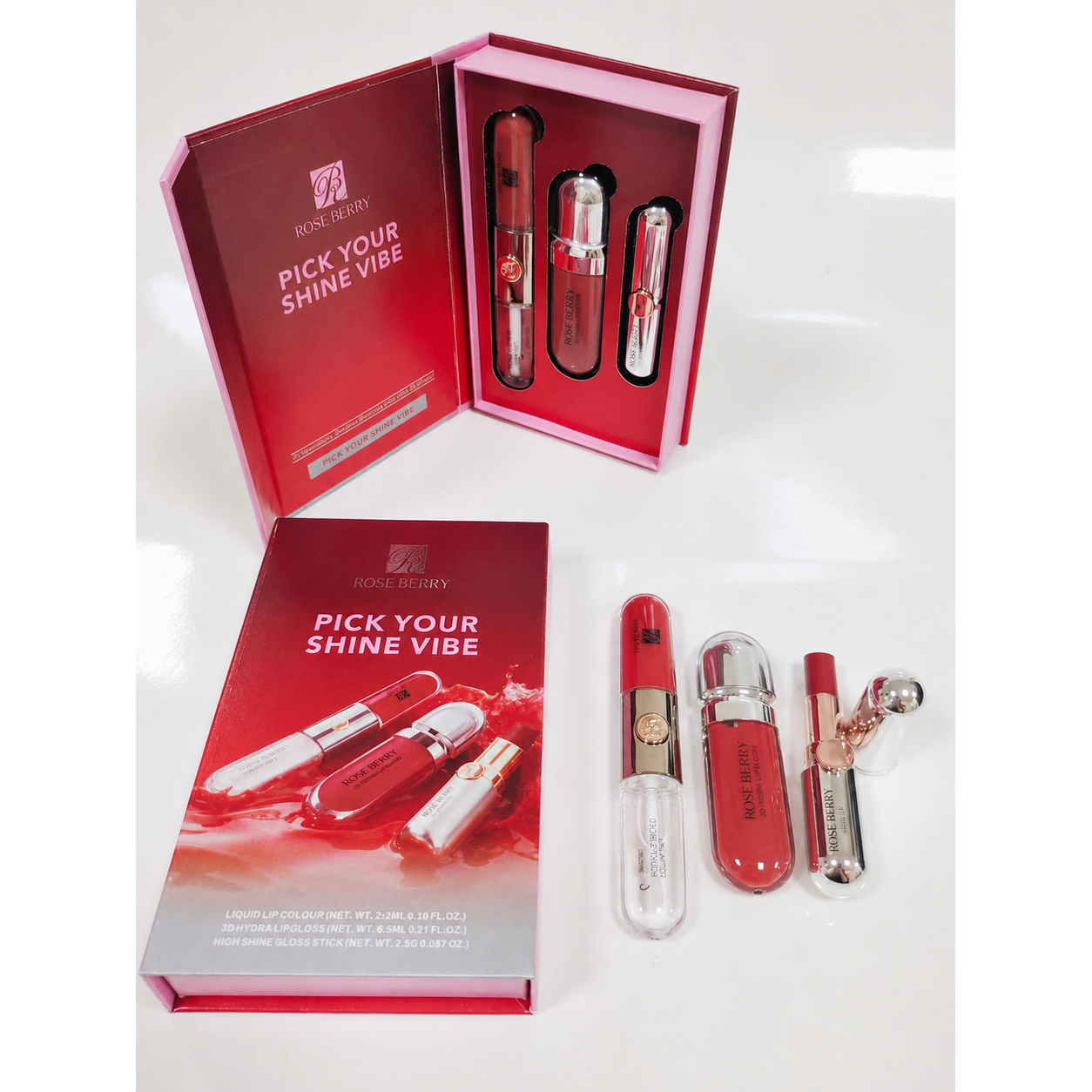 Rose Berry Pick Your Shine Vibe lip set clean box shade C