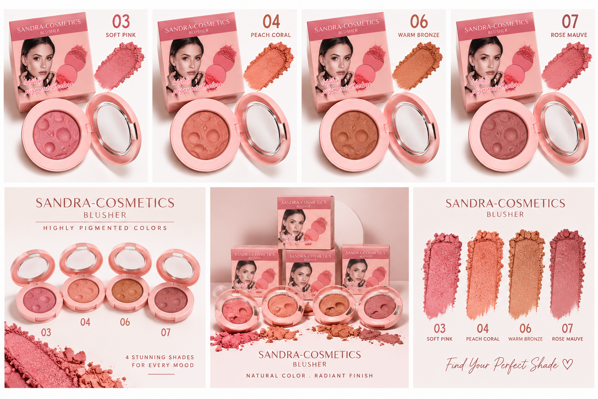 Sandra Cosmetics Blusher SC617A shades 03 04 06 and 07