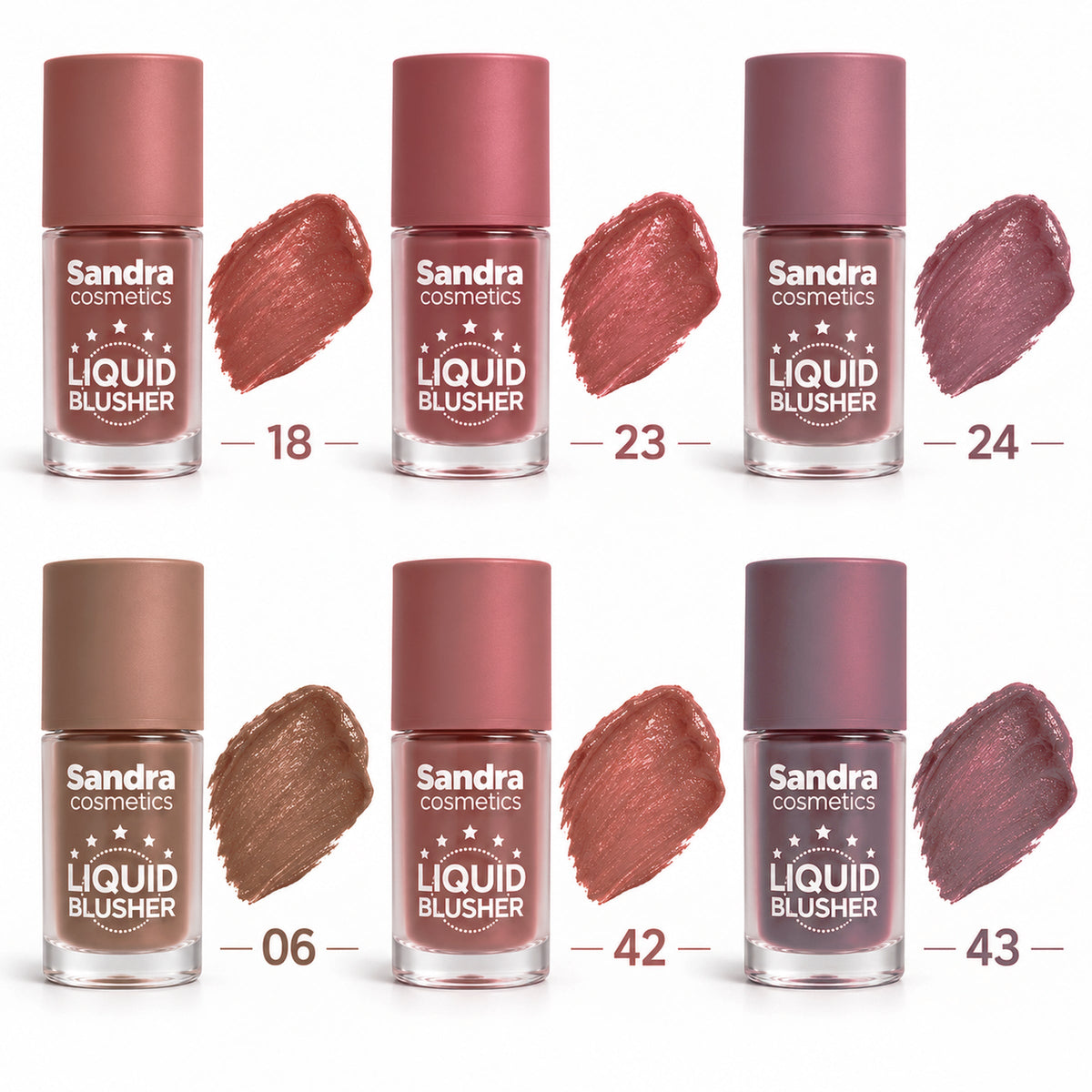 Sandra Cosmetics Liquid Blusher shade comparison 18 23 24 06 42 43