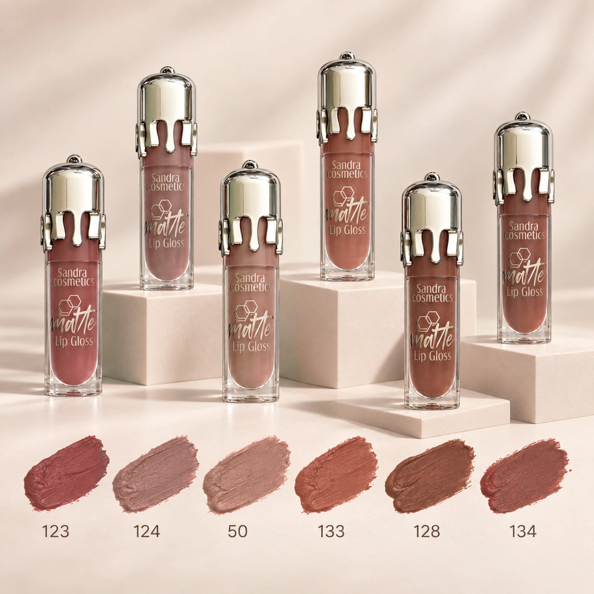 Sandra Cosmetics Matte Lip Gloss full shade collection – editorial