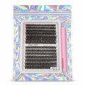 Sugar Girls 60P-D 9–13mm mix lash tray in holographic resealable pouch with pink tools, front view